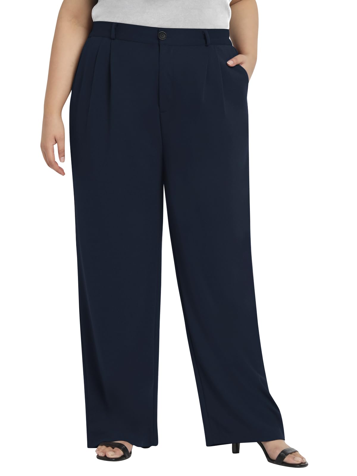 wild UWomen Plus Size Trouser | Stretchable High Waist | Formal Office Wear | Wide Leg Pant 8XL (Blue)