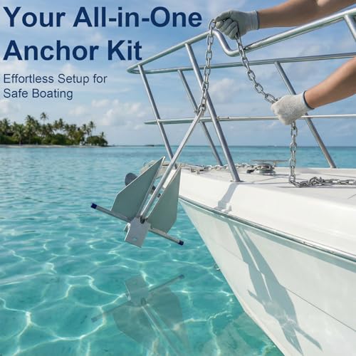 Glazir 5/8/10/13 lb Galvanized Fluke Danforth Anchor Kit with Chain, Rope, Shackles & Non-Slip Gloves, Boat Anchor for Fishing Boats, Bass Boats, Sport Boats & Yachts