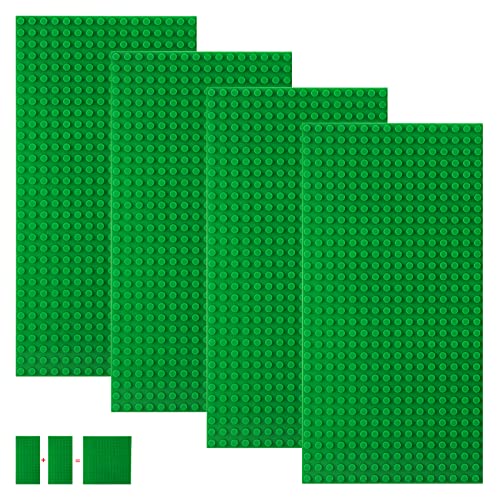 shineFinder 4 base Plates Compatible with Lego, Baseplate 5"x10" with 16 x 32 stud board (Green), 4PCS