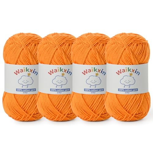 Image of Cotton Yarn for Crocheting - 524.9yds / 7.05oz Baby Yarn for Crocheting Soft - 100% Milk Cotton Yarn 5 Ply Crochet Amigurumi Yarn for Crafts&Puzzle /Socks /Hats(4 Orange)