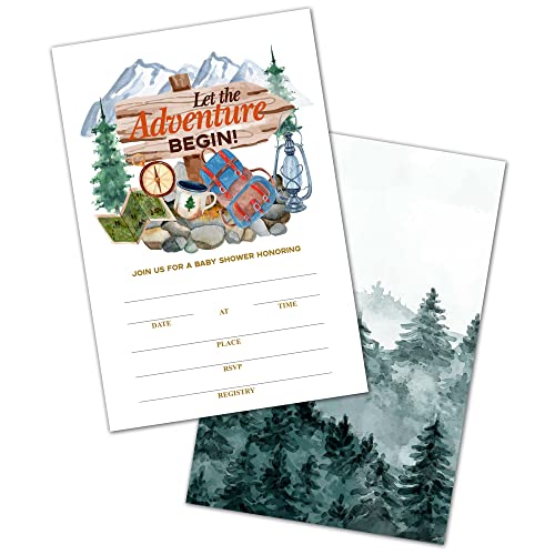 Adventure Awaits Baby Shower Invitations Woodland Forest Camping Baby Shower Party Invites Cards for Boy Girl Baby Shower