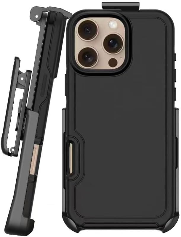 BELTRON Case with Belt Clip for iPhone 16 Pro, Slim Hybrid Protective Case & Holster Combo, Rotating Locking Belt Clip, Compatible with MagSafe (Jet Black)