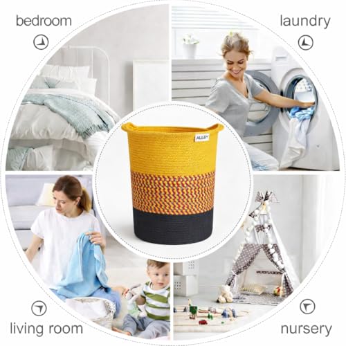 Image of ☆LBY ute Cotton Basket, Handcrafted Woven Storage Planter Basket for Home Decor, Multi-Purpose Bag with Handle for Living Room Bathroom Laundry & Toys cat shape (yellow 13.8 x 17.8 inch)