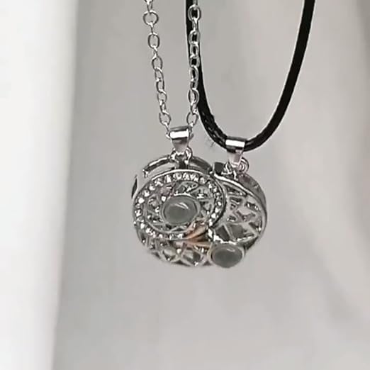 Collana Personalizzata Con Proiezione Foto - Sole E Luna Magnetiche - Ti Amo In 100 Lingue - Regalo Di Coppia
