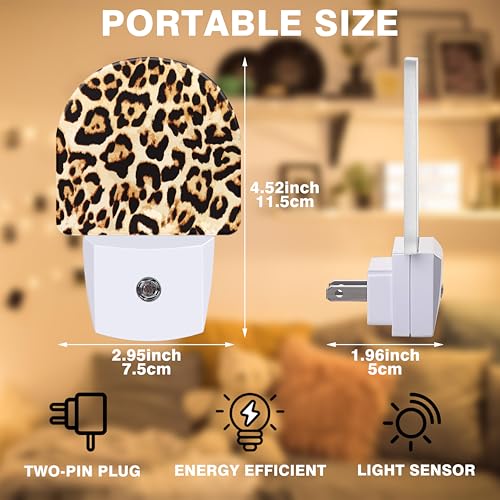 Image of Cheetah Night Lights Plug into Wall Leopard Print Night Light Dusk to Dawn Smart Sensor Decorative Round Led Lamp for Bedroom Kitchen Hallway Nightlight for Women Men