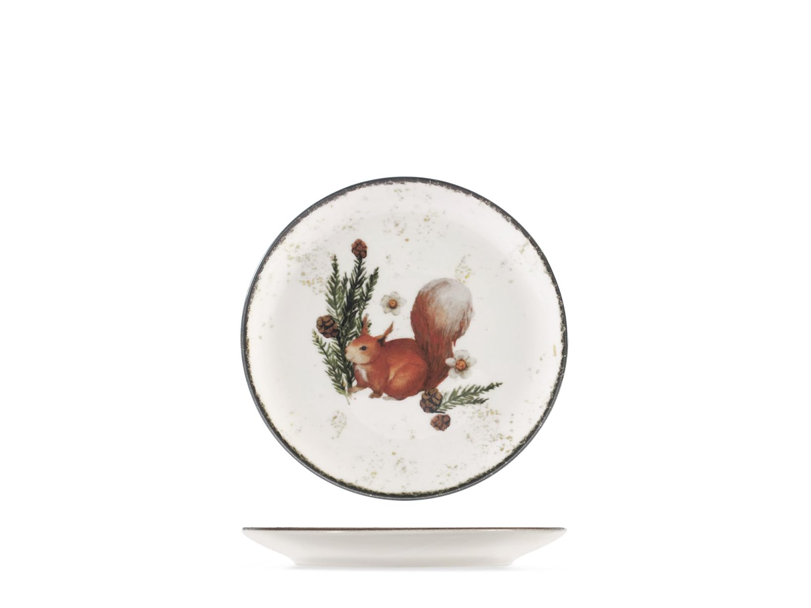 H&H Juego de Mesa Navidad 18 Piezas Garland en Gres - Platos Planos, Sopas y Postres - Decoraciones Elegantes con Animales y Guirnalda Invernales
