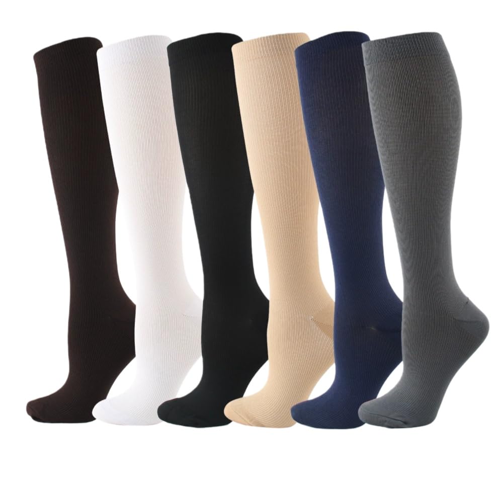 MEVERY-CLASSIC KOMPRESSIONSSTRÜMPFE 6 Paar für Damen & Herren, Geschlossener Zehenbereich, für Sport & Reisen, Elastisch, Strapazierfähig, Weich & Atmungsaktiv