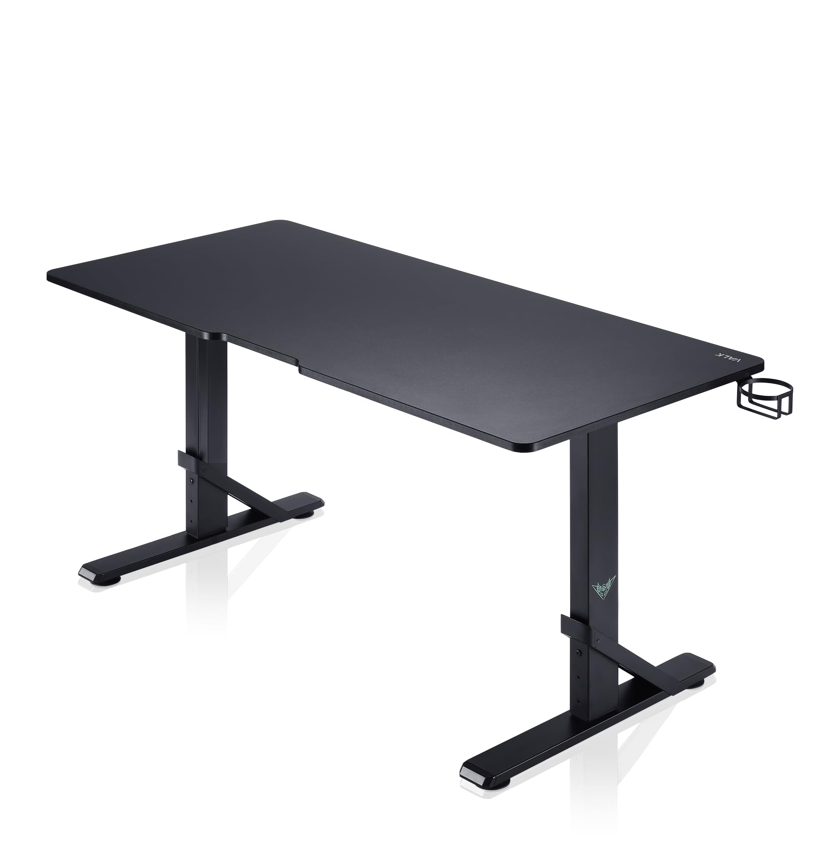 VALK Skuld - Bureau Gaming 136x60 cm, Hauteur Réglable 71-81cm, Supporte jusqu'à 100 Kg, Porte Gobelet, Repose Casque, Garantie 3 Ans, Table Gamer pour Ordinateur PC, Bureau Informatique (Noir)