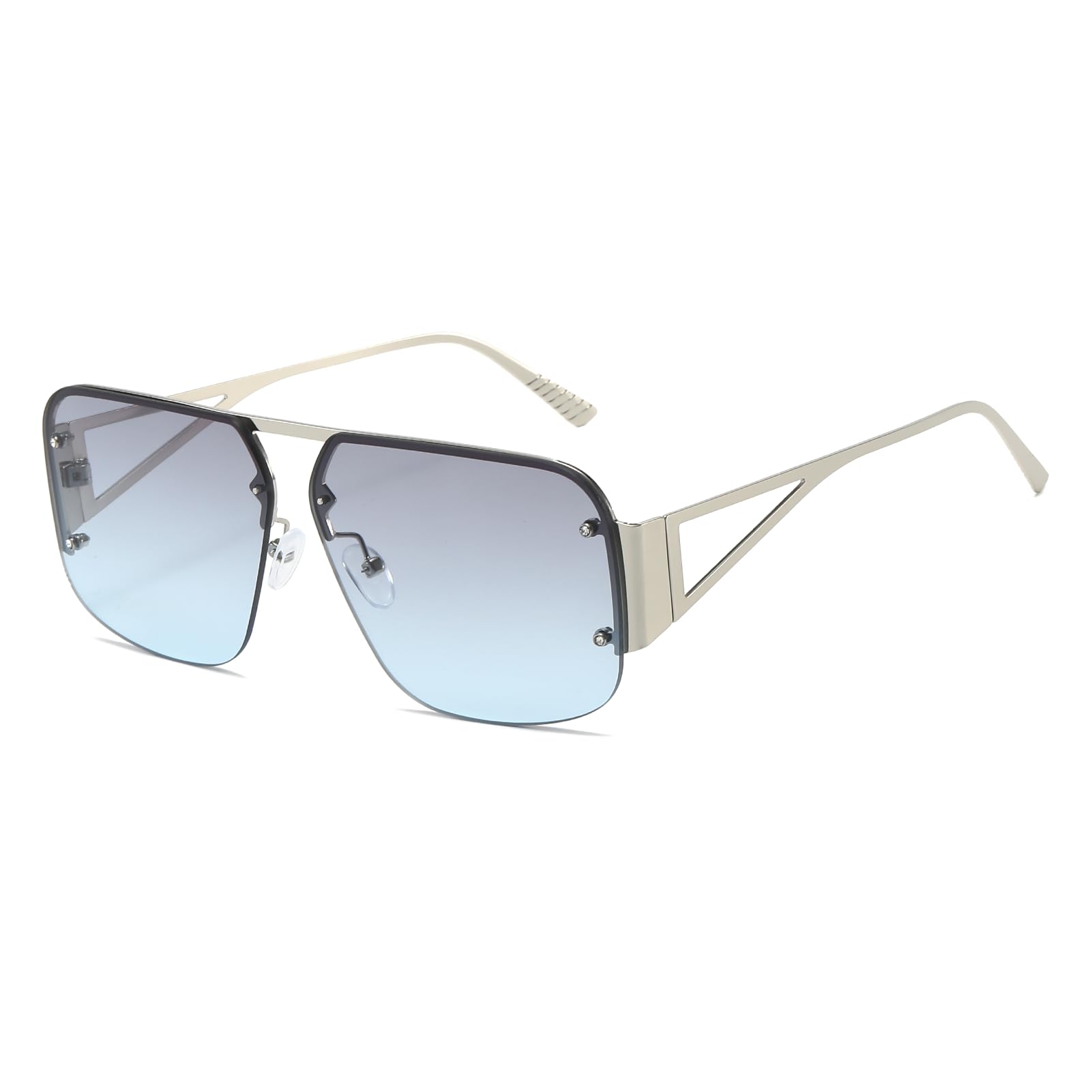 YUELUQU Trendy Aviator Sunglasses Mens Womens Metal Half Frame Shades Retro Oversize Square Sunglasses
