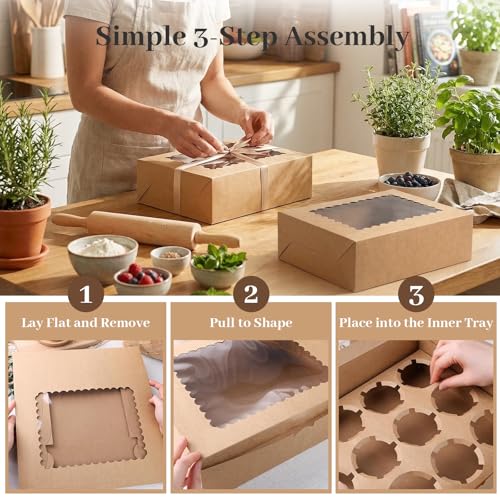 Image of VGOODALL 6 PCS Cupcake Containers, 12 Count Cupcake Holders with Window | Kraft Boxes Holding 72 Pastry for Birthday Holiday, Party Bakery Supplies