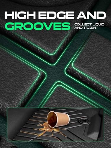 YHTAUTO Floor Mats Fit 2017-2025 Audi Q7, 2019-2025 Q8, TPE Floor Liners All-Weather Protection Custom Fit, 1st & 2nd Row, Set of 3 Black - Image 6