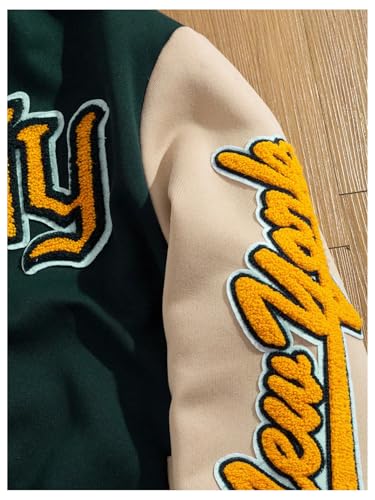 Image of GORGLITTER Men's Letter Graphic Varsity Jacket Long Sleeve Striped Trim Button Bomber Jackets