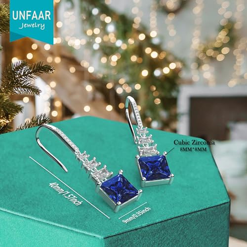 18K White Gold Plated Sterling Silver Square Princess Cut Cubic Zirconia Drop Dangle Earrings for Women Hypoallergenic Statement Earrings Gifts for Women Mom3