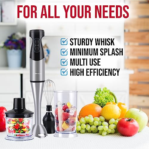 Belaco Hand Blender Mixer 4in1 Processor Chopper Mixer Bowl Egg Whisk & Beaker 800W DC motor 600ml chopper bowl 500ml beaker - Image 2