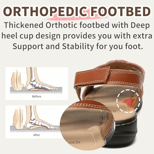 Womens Sandals Flats Comfort Leather Walking Orthopedic Sandals Casual Summer Shoes with Arch Support for Dressy Beach Hiking Vacation Camping Travel Pool Shopping Dating Water sports4