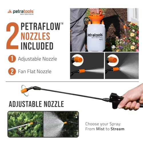 Image of PetraTools HD201 Garden Pump Sprayer 2 Gallon, 52-in Long Hose & 2 Nozzles