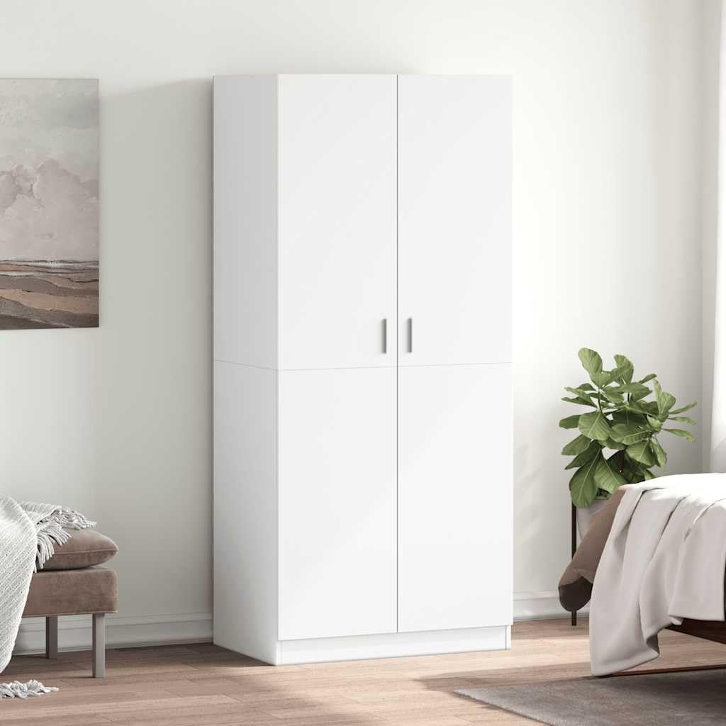 Armadio bianco, 80 x 52 x 180 cm, in legno con 2 ante, asta appendiabiti, scomparto, specchio, ideale per camera da letto, corridoio, cameretta dei bambini e soluzione versatile per riporre