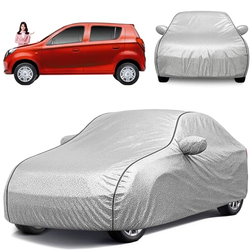 Image of Avecrew 100% Waterproof Car Cover for Maruti Suzuki Alto 800 All Model Mirror & Antenna Pocket Triple Stitched, Dustproof Full Body Protection (Heat & UV Resistant,Silver)