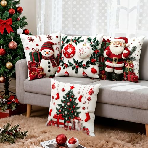 QKTYB Kissenbezug Weihnachten Set Aus 4, Weihnachtskissenbezug...