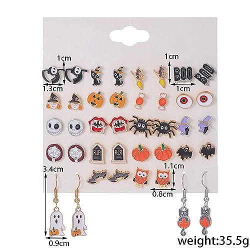 2025 pack of 20 pairs Halloween Earrings for Women Funny Costume Accessories Pumpkin Spider Ghost Boo Bulk Earrings Set for All Saint's Day Jewelry for Her4