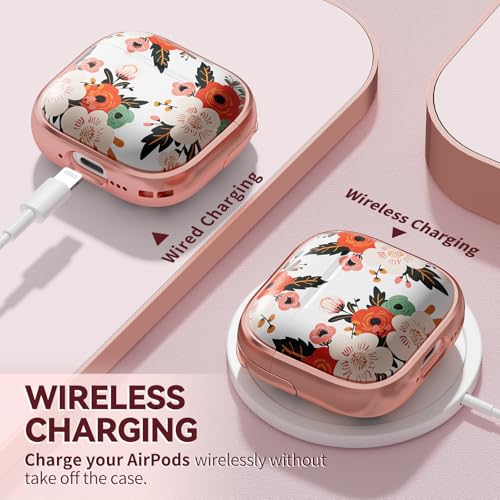Image of Inesore for AirPods 4 Case Cover 2024 with Lock-White Peony | Two-Piece Design,with Gold Keychain & Cleaning Pen,Support Wireless Charging,Cute Luxury Case for Women Girly