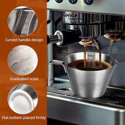 Image of Supvox 100ml Espresso Coffee Cup Brushed Stainless Steel Measuring Cup with Handle Dual-Way V-Nozzle Design Kitchen Measuring Cup Small Oil Pot