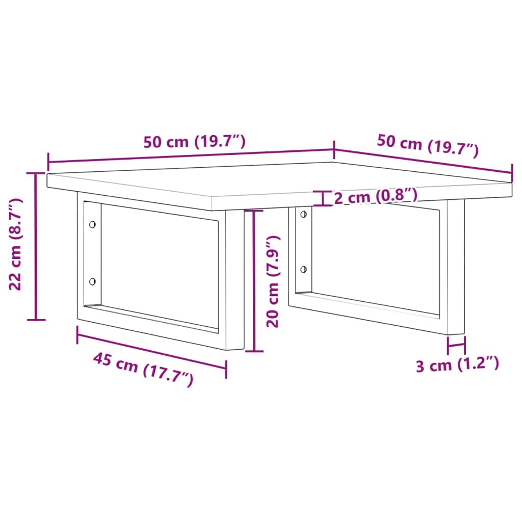 Estantería para lavabo de pared de acero y madera de acacia, 50 x 50 cm, 2 soportes, ahorra espacio, resistente, para cuarto de baño y uso de muebles de baño
