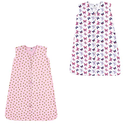 Hudson Baby Unisex Baby Cotton Sleeveless Wearable Sleeping Bag, Gold Hearts and Butterflies 2-pack, 18-24 Months US