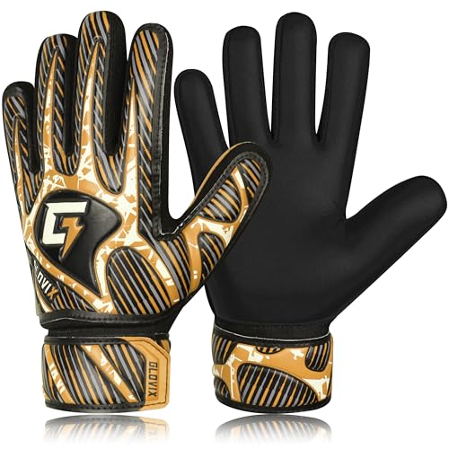 GLOVIX Kids Goalkeeper GlovesYouth & Junior Football Goalie Gloves with Strong Grip Breathable Mesh & Durable PalmBoys Soccer Glove for Training (GOLD Size 3 suitable for 5 to 6 Years old)