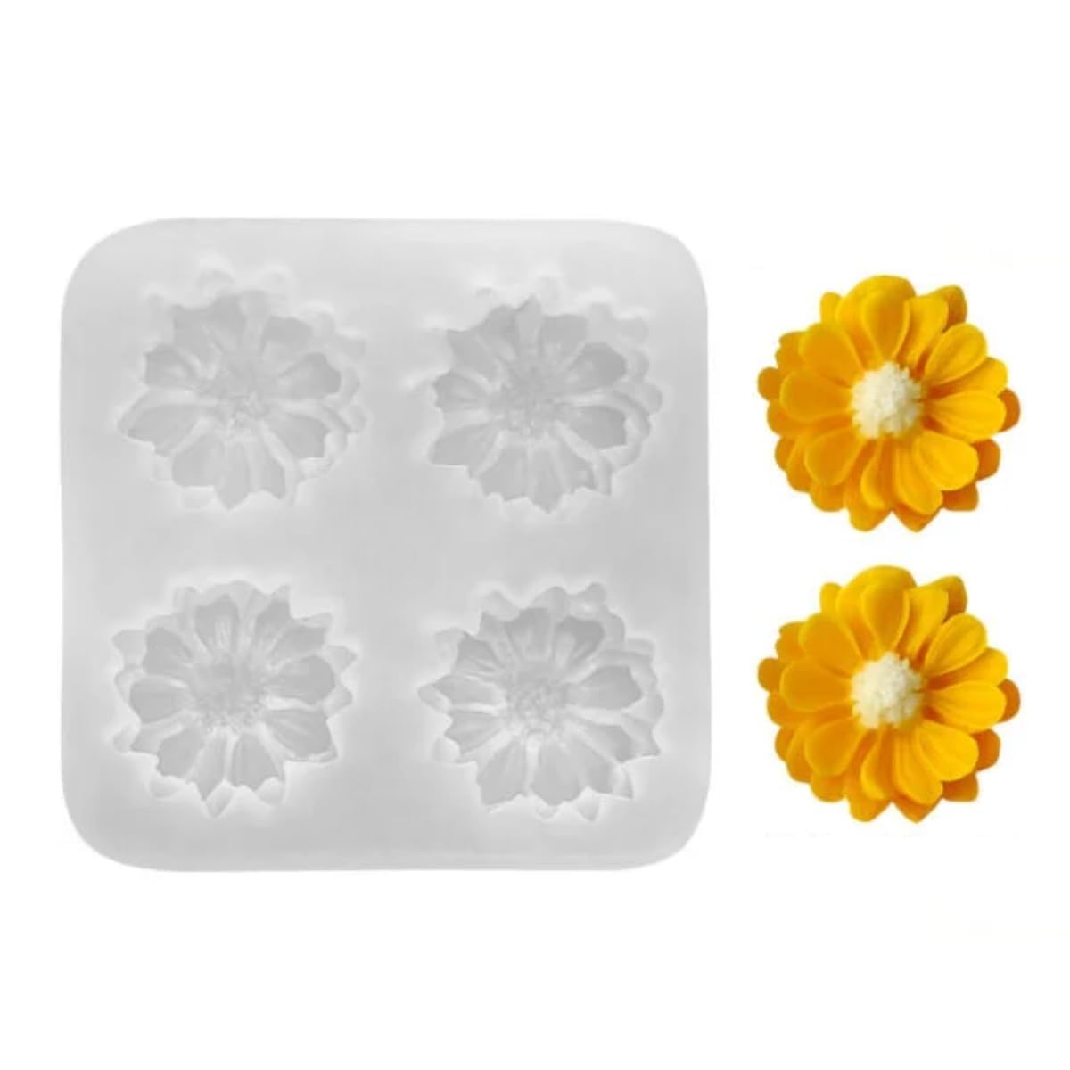 HUSAINIMART |4 Slot Daisy Sunflower Silicone Candle Mould for Candle Making Aromatherapy Flower Candle Mini Wax Melts Home Decorations 3D Different Size Flower Polymer Clay Resin Gum Paste Sugar Craft NK