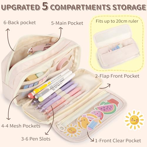 Image of Large Capacity Pencil Case with Compartments for Girls, Pen Bag for School | Multi-Compartment Pencil Case Massive Storage Capacity Durable Zipper Students College Office Stationery Essentials