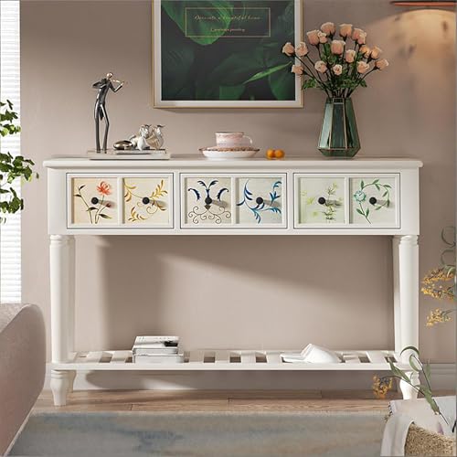 Mesa consola vintage de madera maciza con cajones para dormitorio 2