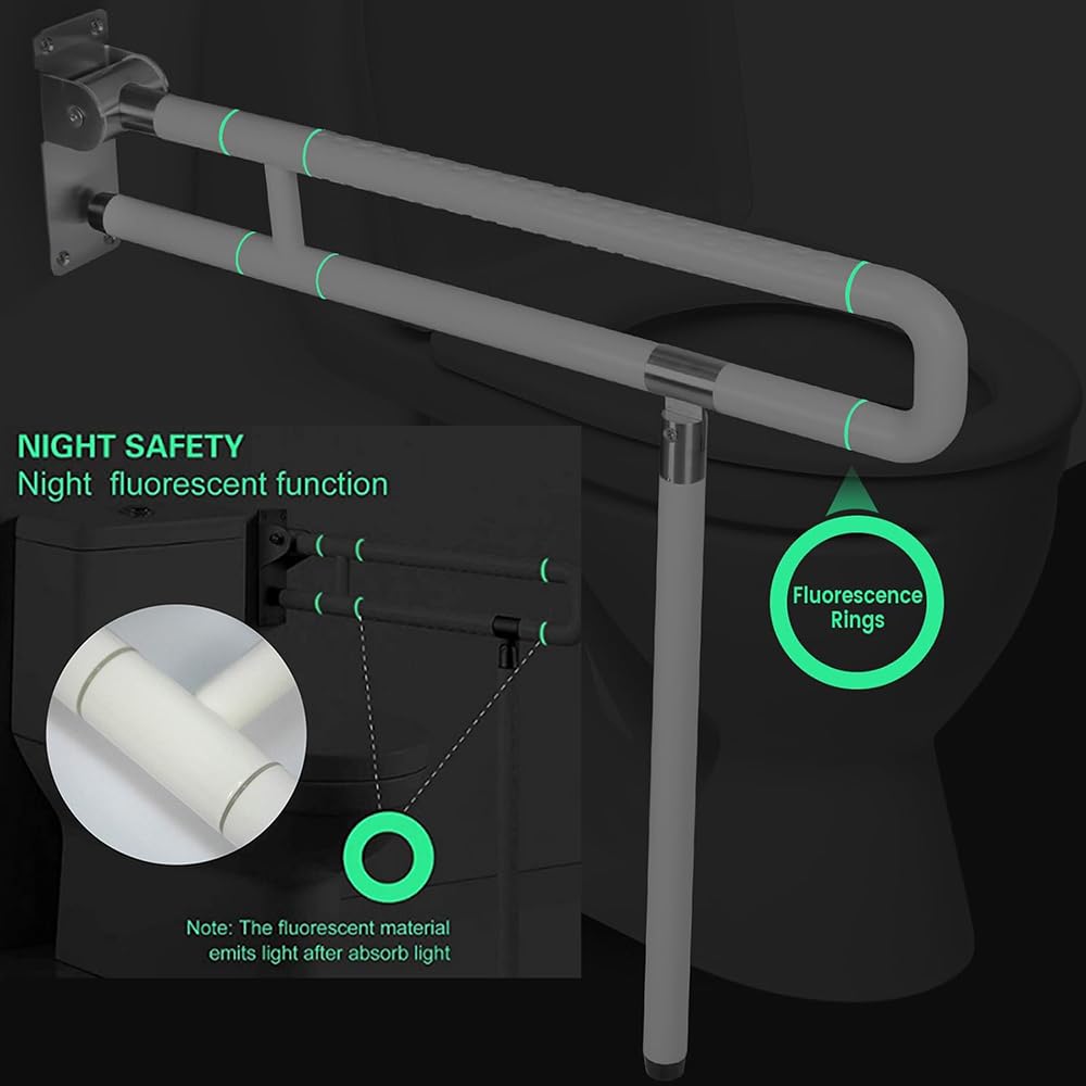 Maniglione Bagno Disabili,Maniglione Disabili,Maniglioni Per Disabili,Maniglione Ribaltabile Bagno Maniglione Pieghevole,antiscivolo con visione notturna,Supporta 600KG Per Anziani (bianco, 75cm)