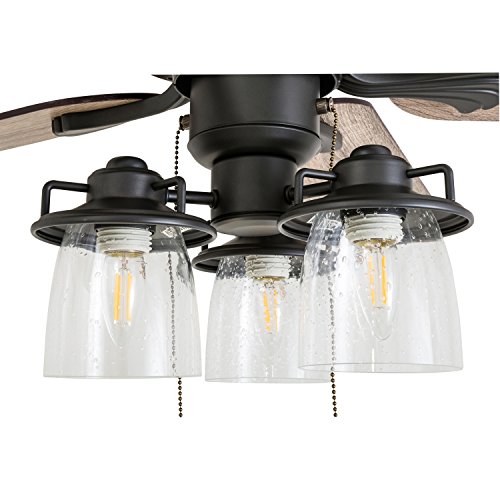 Prominence Home River Run, 52 Inch Farmhouse Led Ceiling Fan With Light, Pull Chain, Three Mounting Options, 5 Dual Finish Blades, Reversible Motor - 50566-01 (Bronze) #TOP2