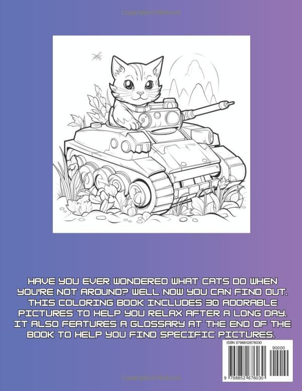 Vista 2 de Cat Adventures A Relaxing Coloring Book for Adults