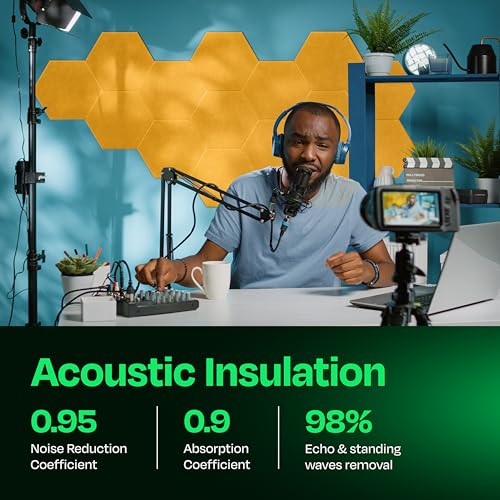 Image of Acoustic Panels 12-Pack Soundproof Wall Panels 12 inchX10.4 inchX0.4 inch Sound Panels High Density Sound Dampening Panels - [Sunny Yellow Hexagon]