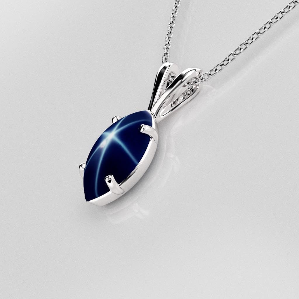 TSNjewelry Genuine Blue Star Sapphire Marquise Pendant in 925 Sterling Silver Handmade in USA
