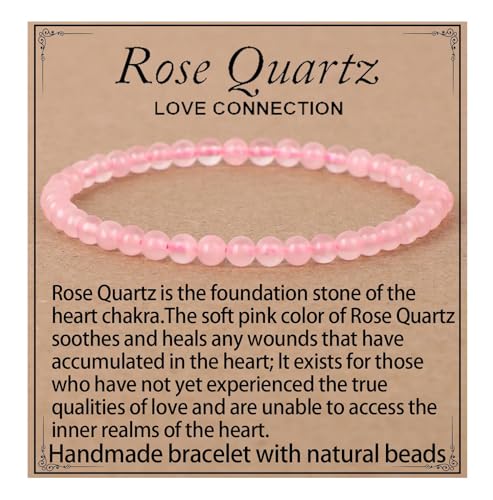 LPBeads Handmade Natural Gemstone Stretch Elastic 4mm Rose Quartz Bracelet Healing Crystal Round Stone Beads Jewelry Gifts for Women Men