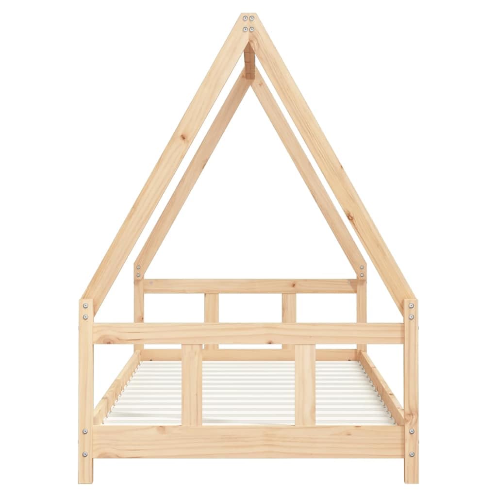 Cama infantil de 90 x 200 cm, madera maciza de pino, diseño con somier y protección contra caídas para habitaciones infantiles y bebés, cama junior estable con madera natural, adecuada a