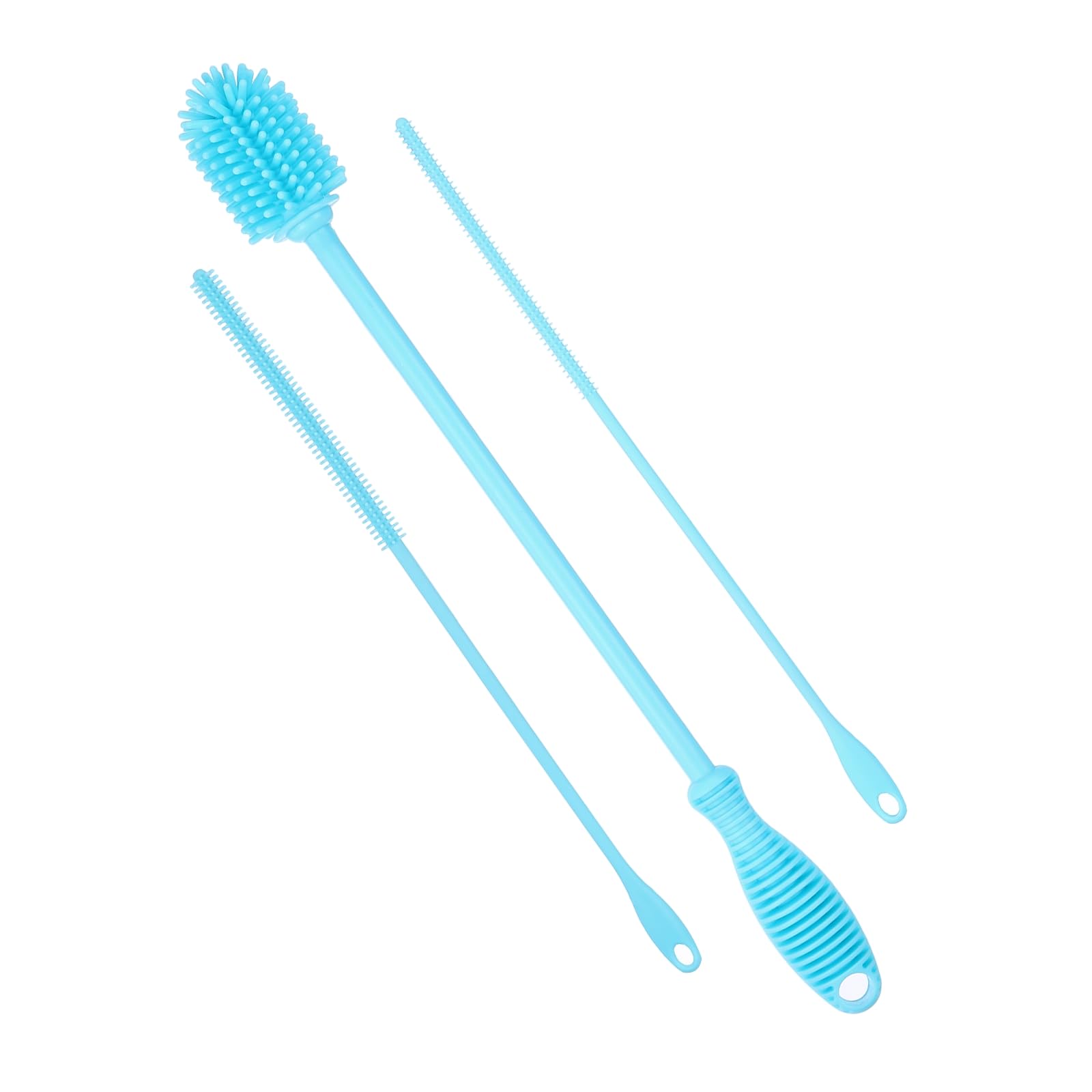 Muiltvoe 12.5" Silicone Bottle Brush with 2 Straw Brush, Bottle Cleaner Brushes for Cleaning Narrow Neck Containers Sport Bottles Cups Jars Tumblers, Gray