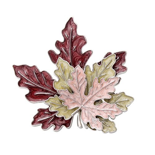 SENFAI Tri-Color Metal Maple Leaf Fashion Brooch Retro Oil Lapel Pins (Silver)