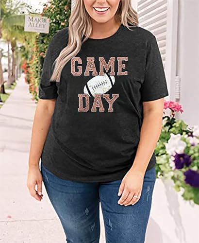 Plus Size Women Football Shirt Game Day Tshirt Football Mom Tops Tee Sports Season Short Sleeve Novelty Tops3