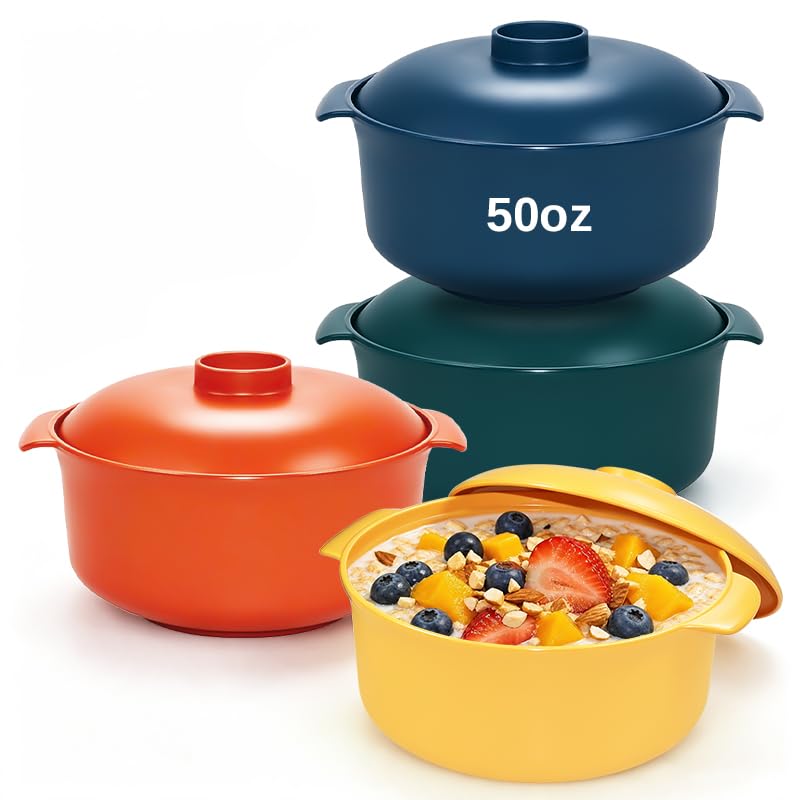 Image of 50 oz Microwave Bowls with lids for Heating Food, 4pcs for Family&Camping