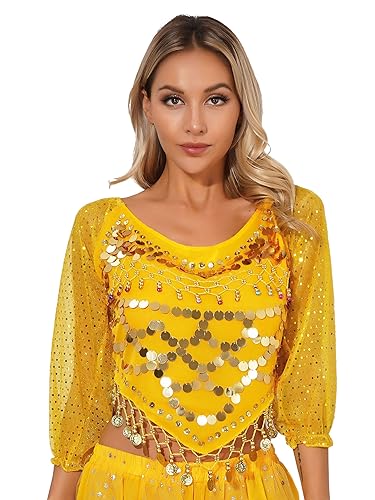 HEARTTOUCH Damen Bauchtanz Kostüm - Pailletten BH Oberteil Glitzer Crop Top