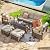 MEISSALIVVE 6 Pieces Patio Furniture Sets,Outdoor Rattan Furniture Conversation Sets with 2 Wood Armrests Swivel Rocker Chairs, 2 Ottoman, 3-seat Sofa and Coffee Table(Brown)
