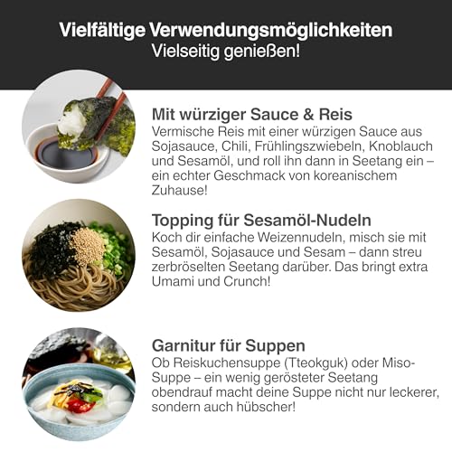 Premium Kimbap Gim Nori – Geröstete Seetangblätter für Sushi & Kimbap | Fein geröstet & bestens formstabil | 15 / 50 / 100 Blatt im wiederverschließbaren Beutel (15 Blatt)