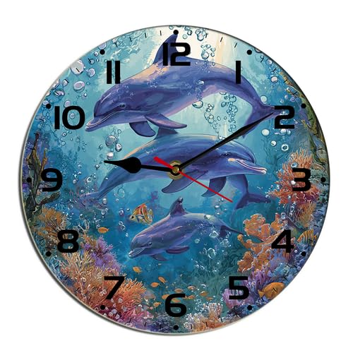 Horienteeon Horloge murale en bois avec dauphin coloré - Poisson tropical sous la mer -...