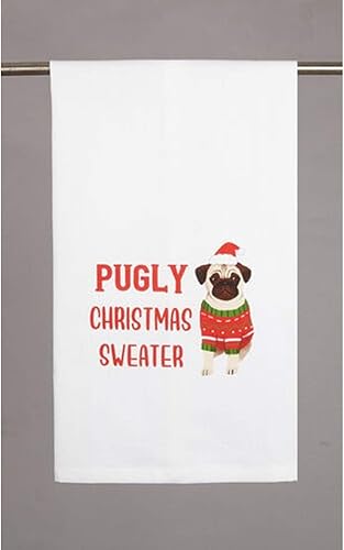 Peking Handicraft 04TG251WC Pugly - Toalla de cocina de suéter navideño, 18 pulgadas de largo, algodón