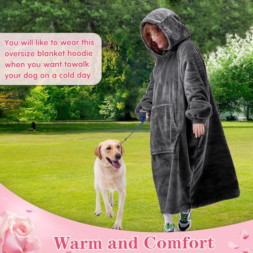Image of Waitu Wearable Blanket Sweatshirt Gifts for Women and Men, Warm and Cozy Giant Blanket Hoodie, Thick Flannel Blanket with Sleeves and Giant Pocket - Dark Gray