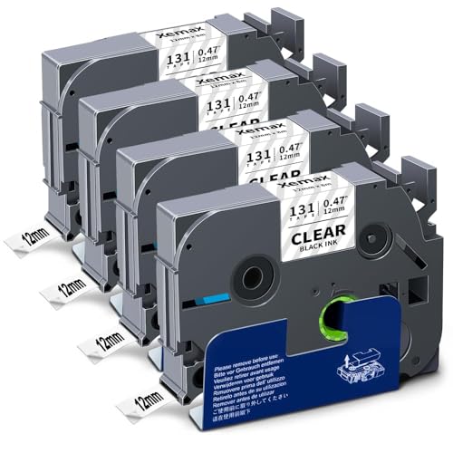4x XemaX Ruban Compatible pour Brother P-Touch Étiquettes de Cassette TZe-131 TZ-131 AZe131 TZc131 Bandes 12mm Ruban Brother Ptouch pour PT-E110 H100R H110...